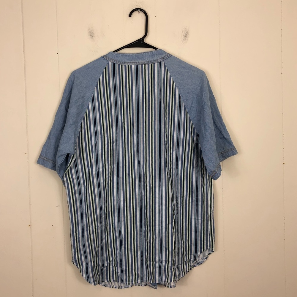 Vintage Striped Short Sleeve Denim Button Down Sz L - Picture 12 of 12